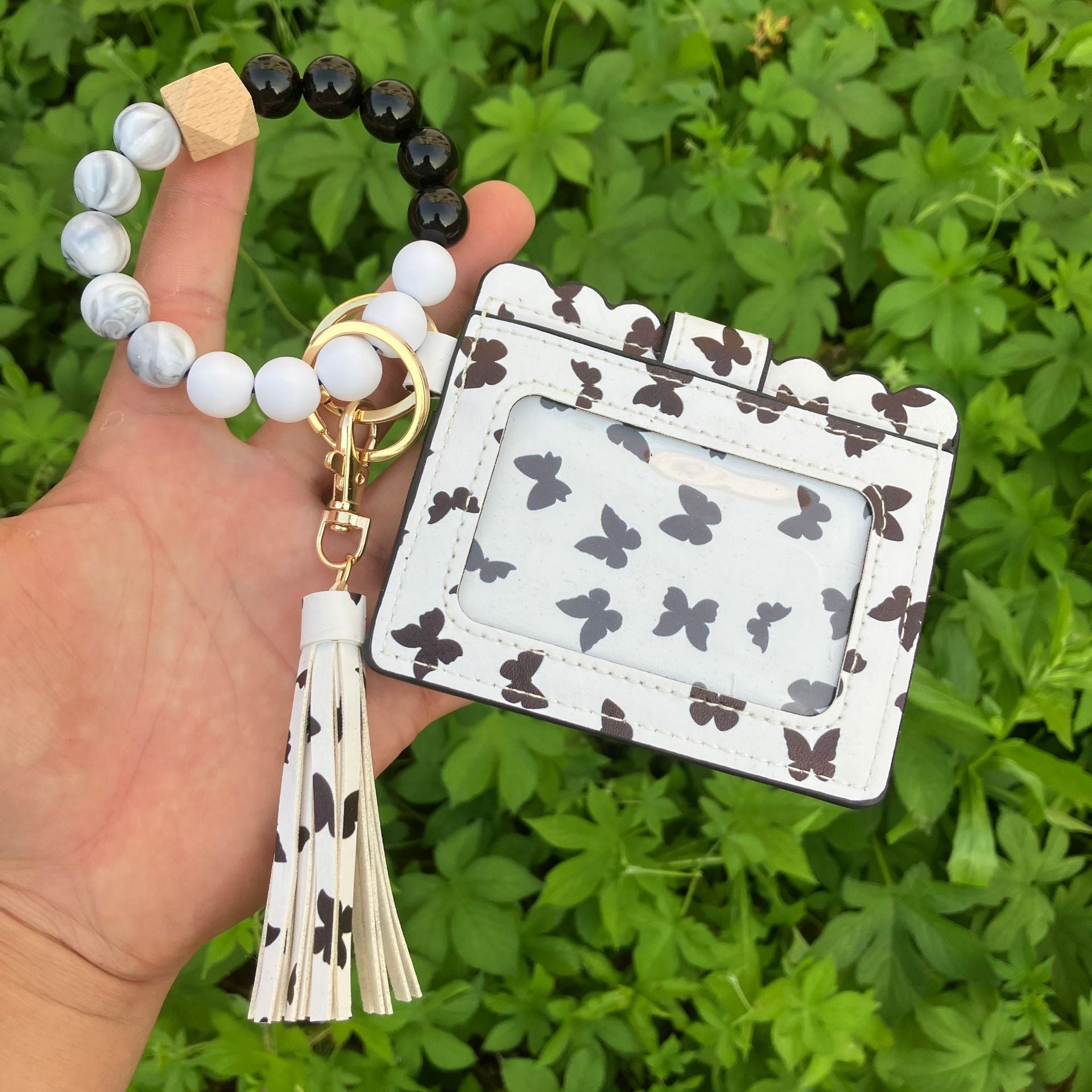Wholesale Card Holder Pu Tassel Beads Bracelet Wallet Keychain